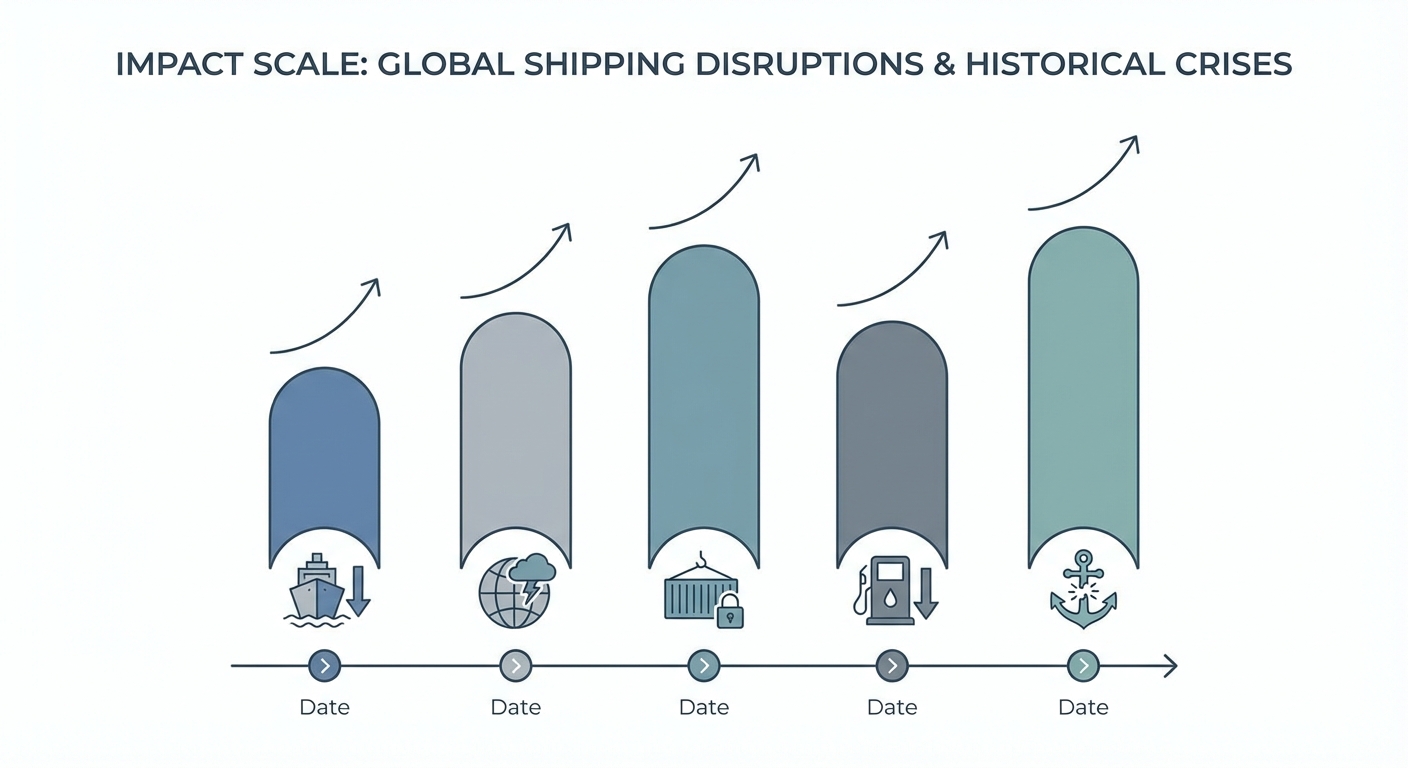図解:過去の海運危機との影響規模比較グラフ