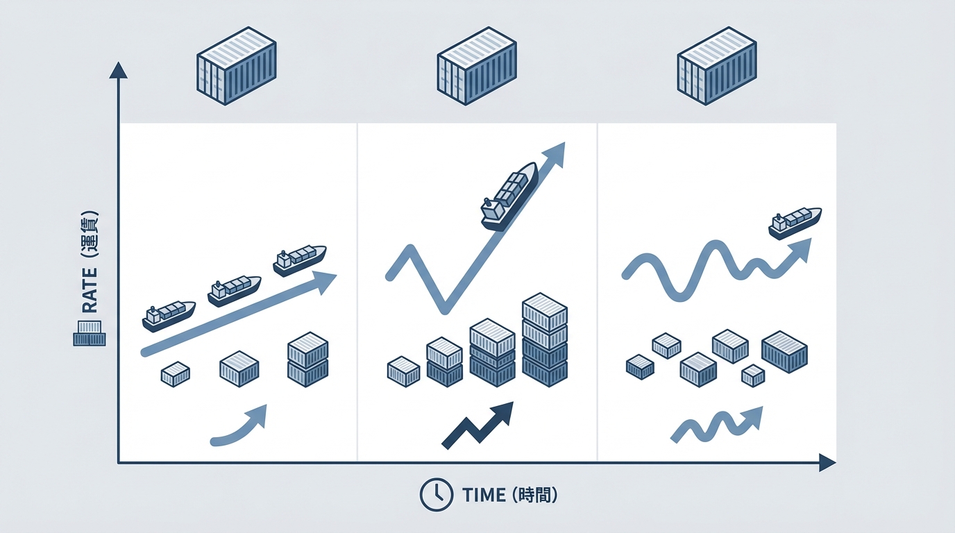 図解:海運運賃回復シナリオの比較チャート