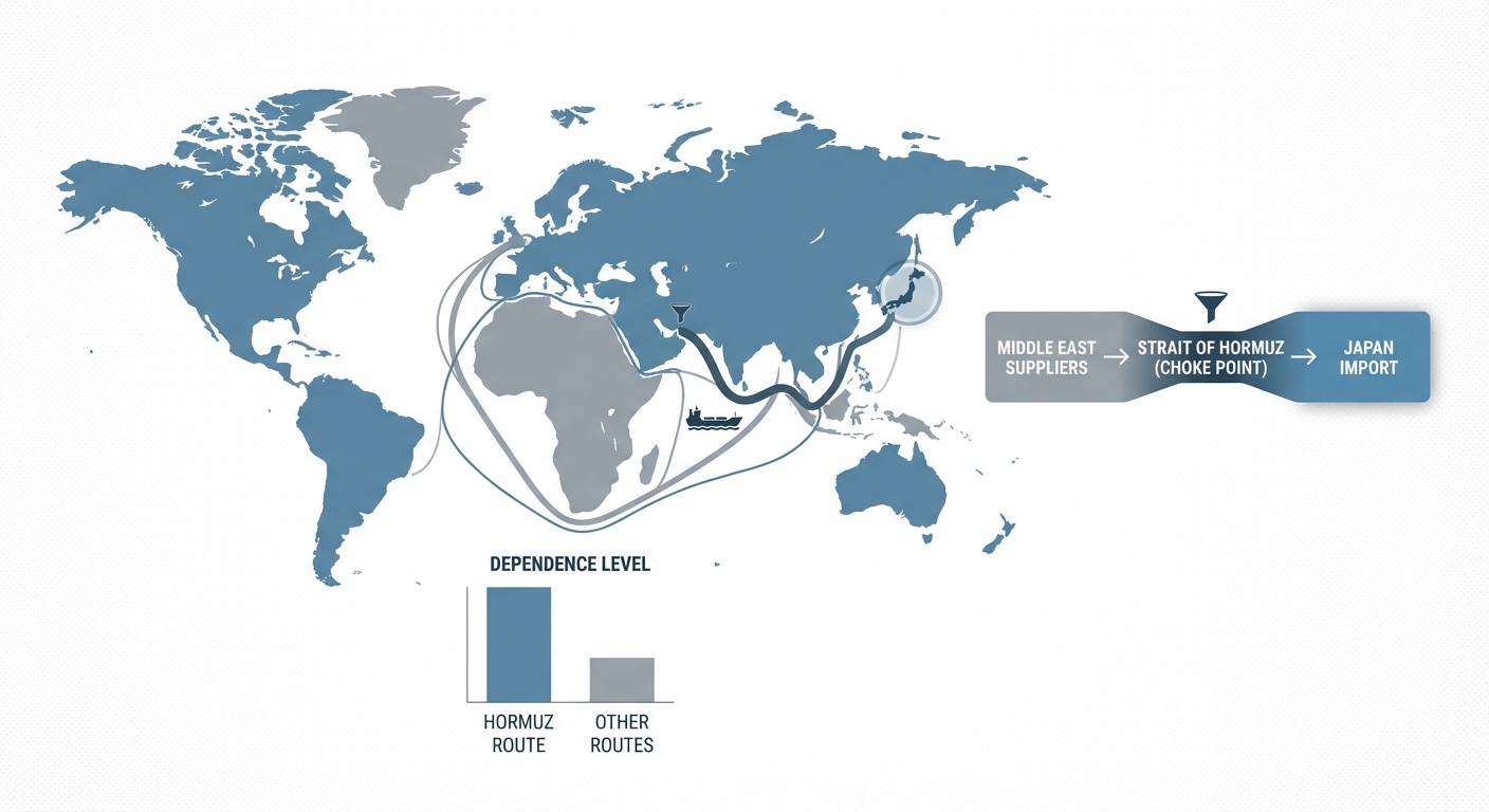 図解:日本の石油輸入ルートとホルムズ海峡依存度