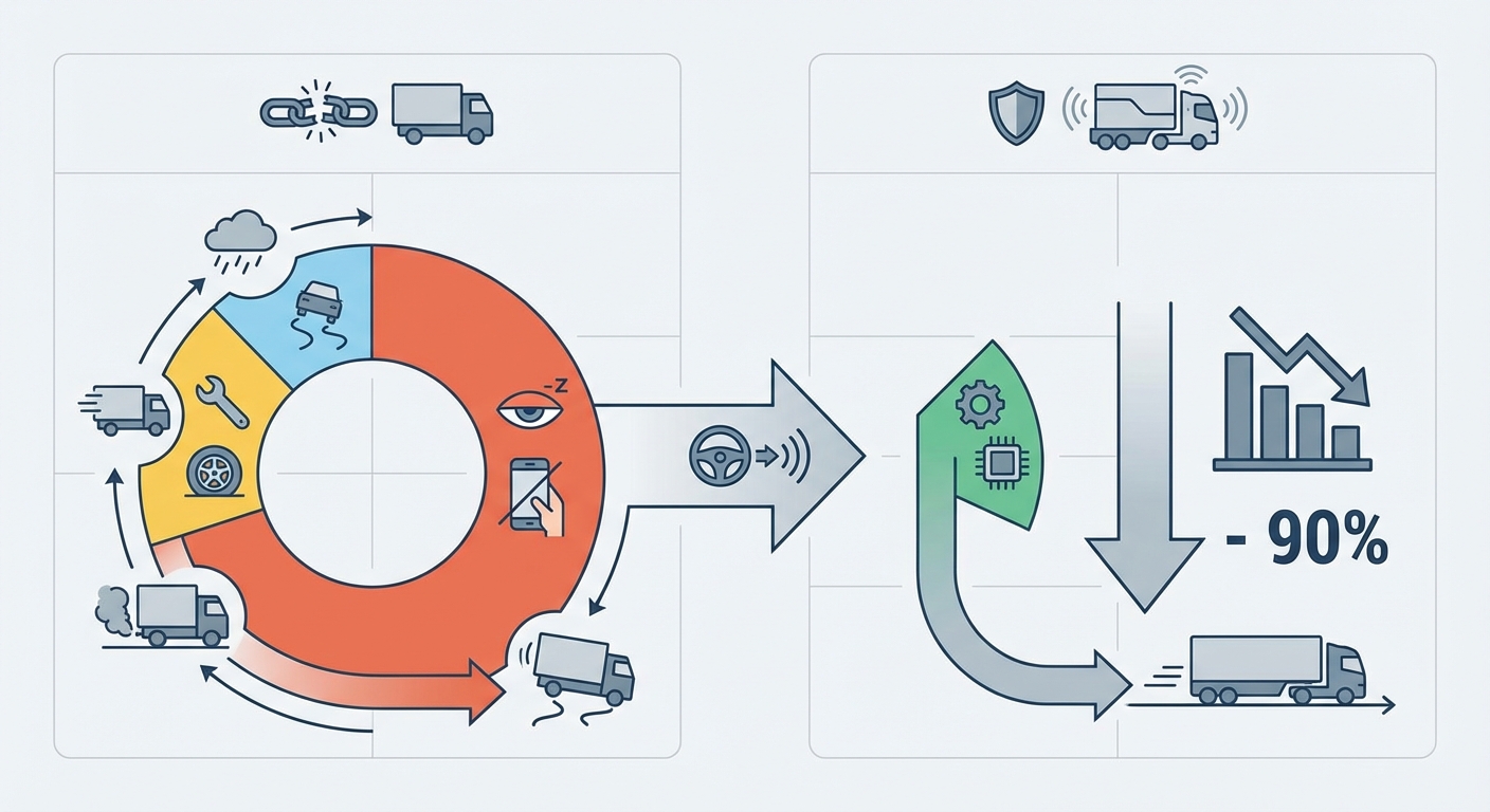 図解：トラック事故原因の内訳と自動運転による事故削減予測