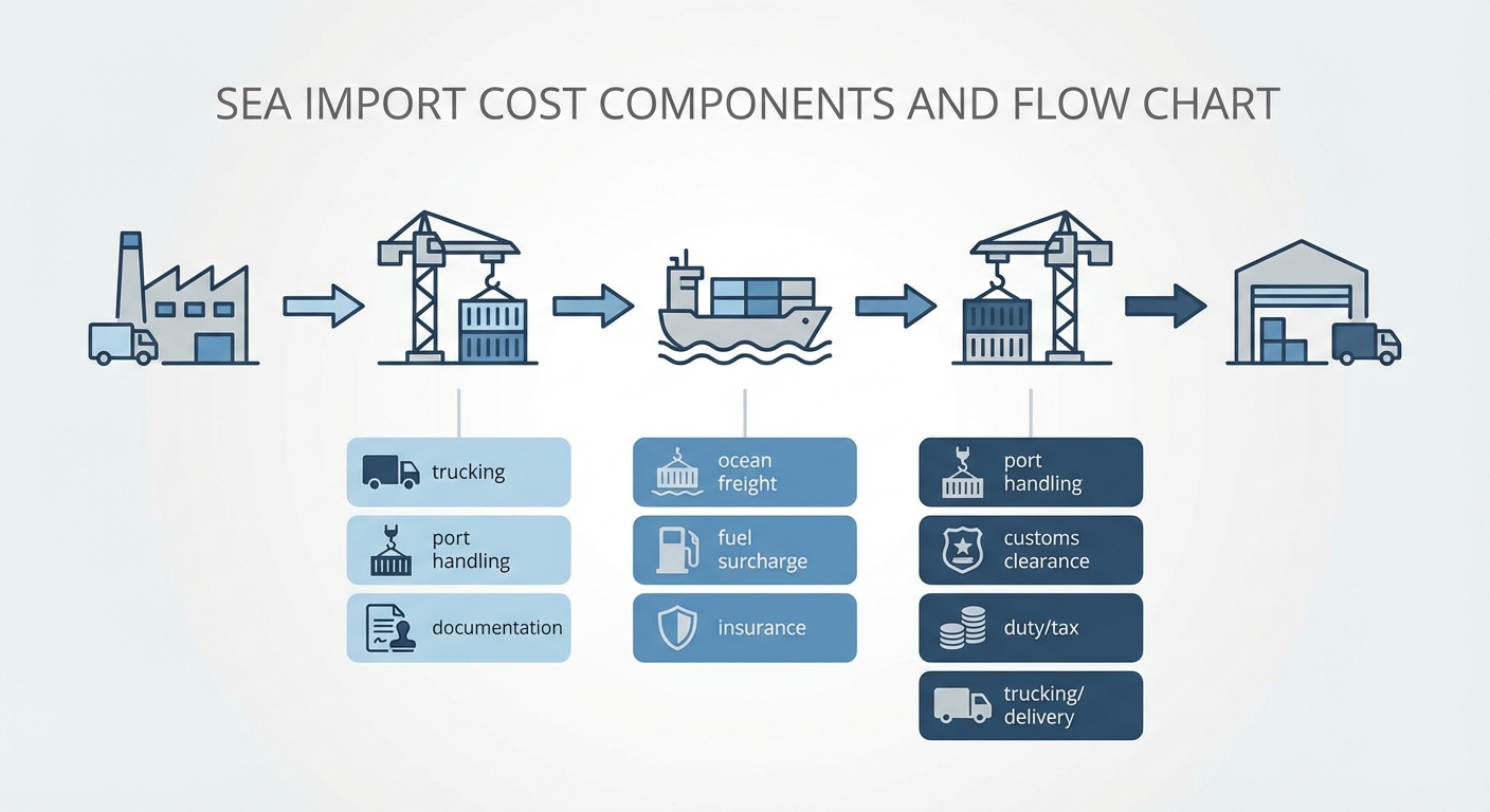 図解：海上輸入コストの構成要素と流れ図