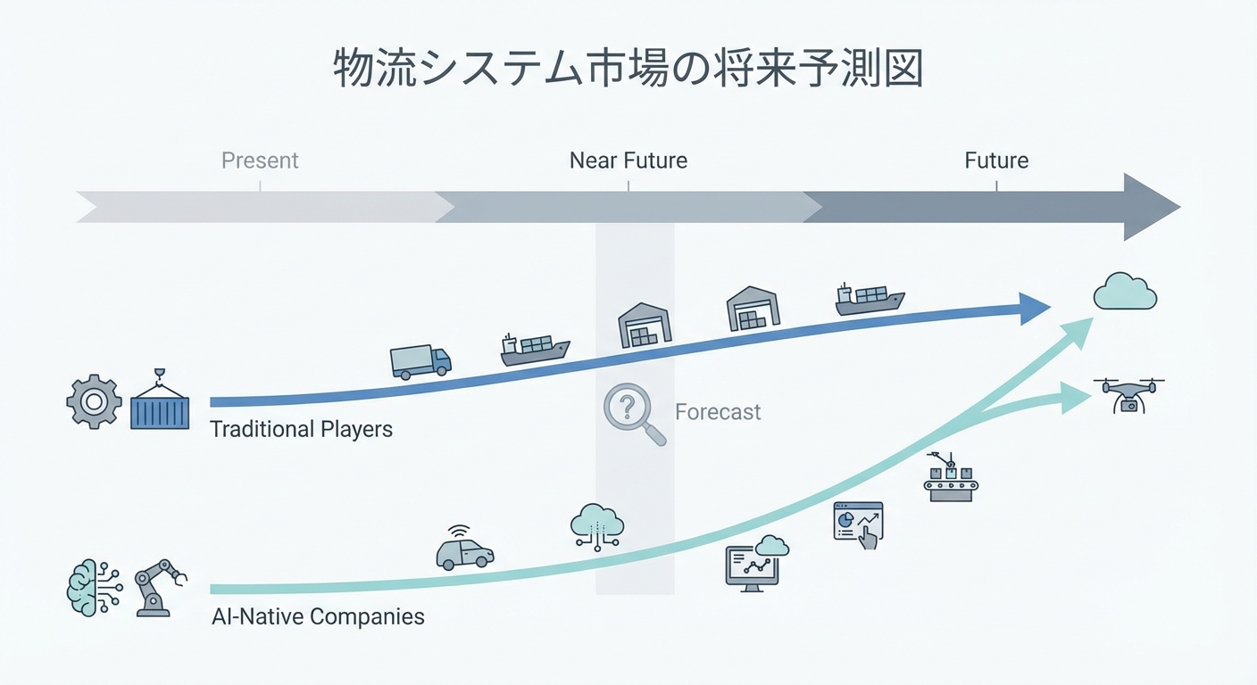 図解:物流システム市場の将来予測図(従来プレイヤー vs AIネイティブ企業)