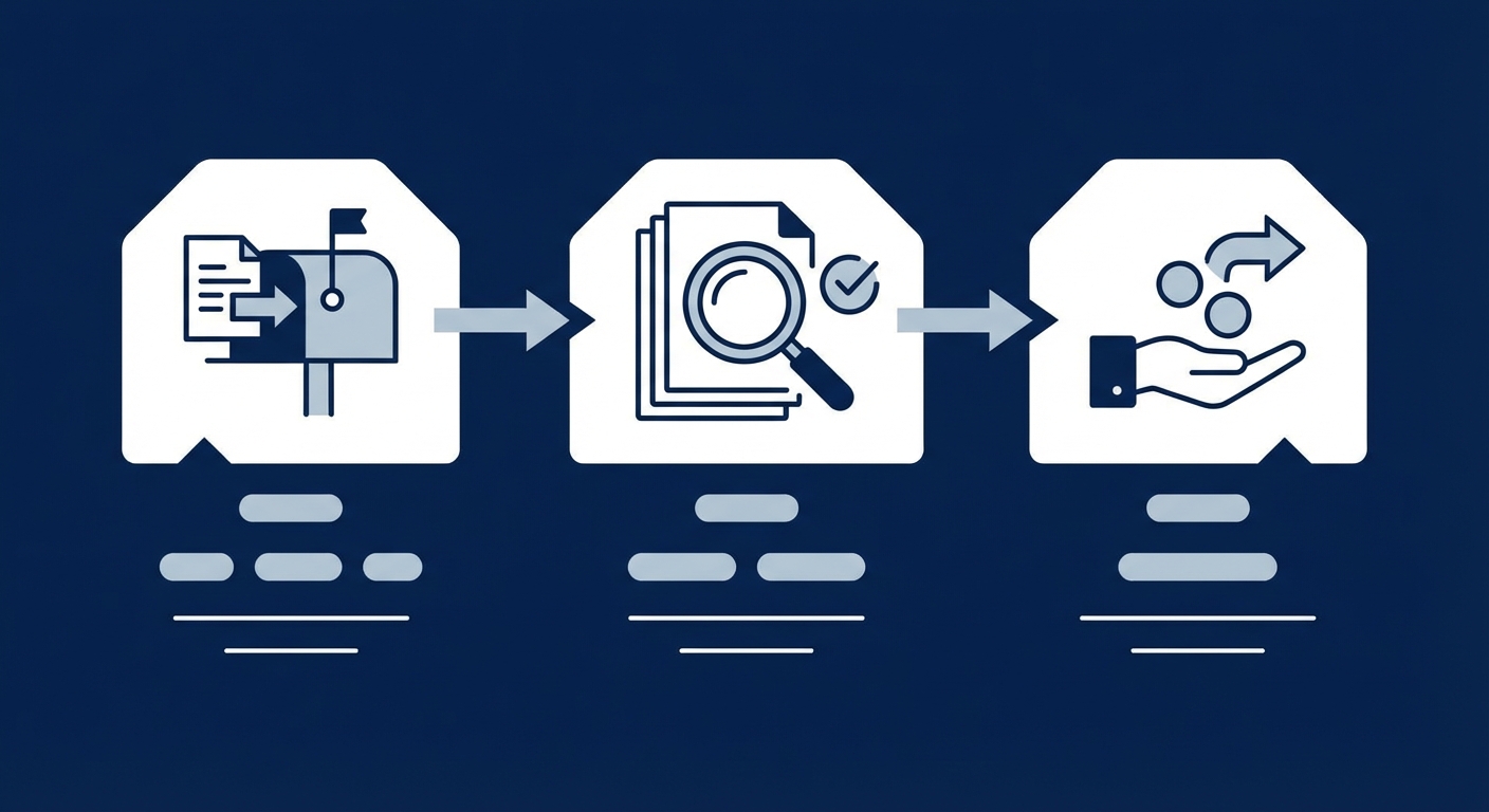還付申請の流れ(申請→検証→支払い)フロー図