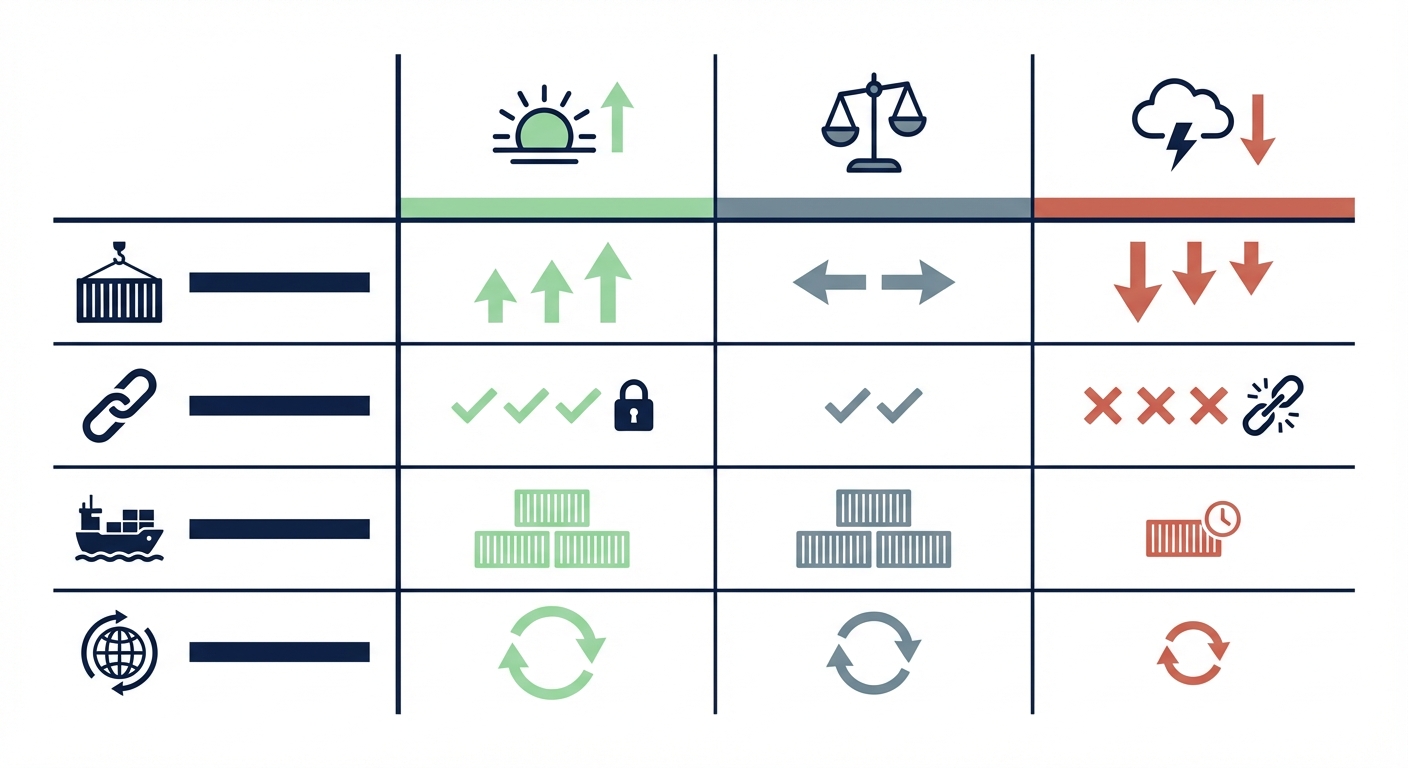 トランプ関税無効化後の三シナリオ(楽観・中立・悲観)比較表