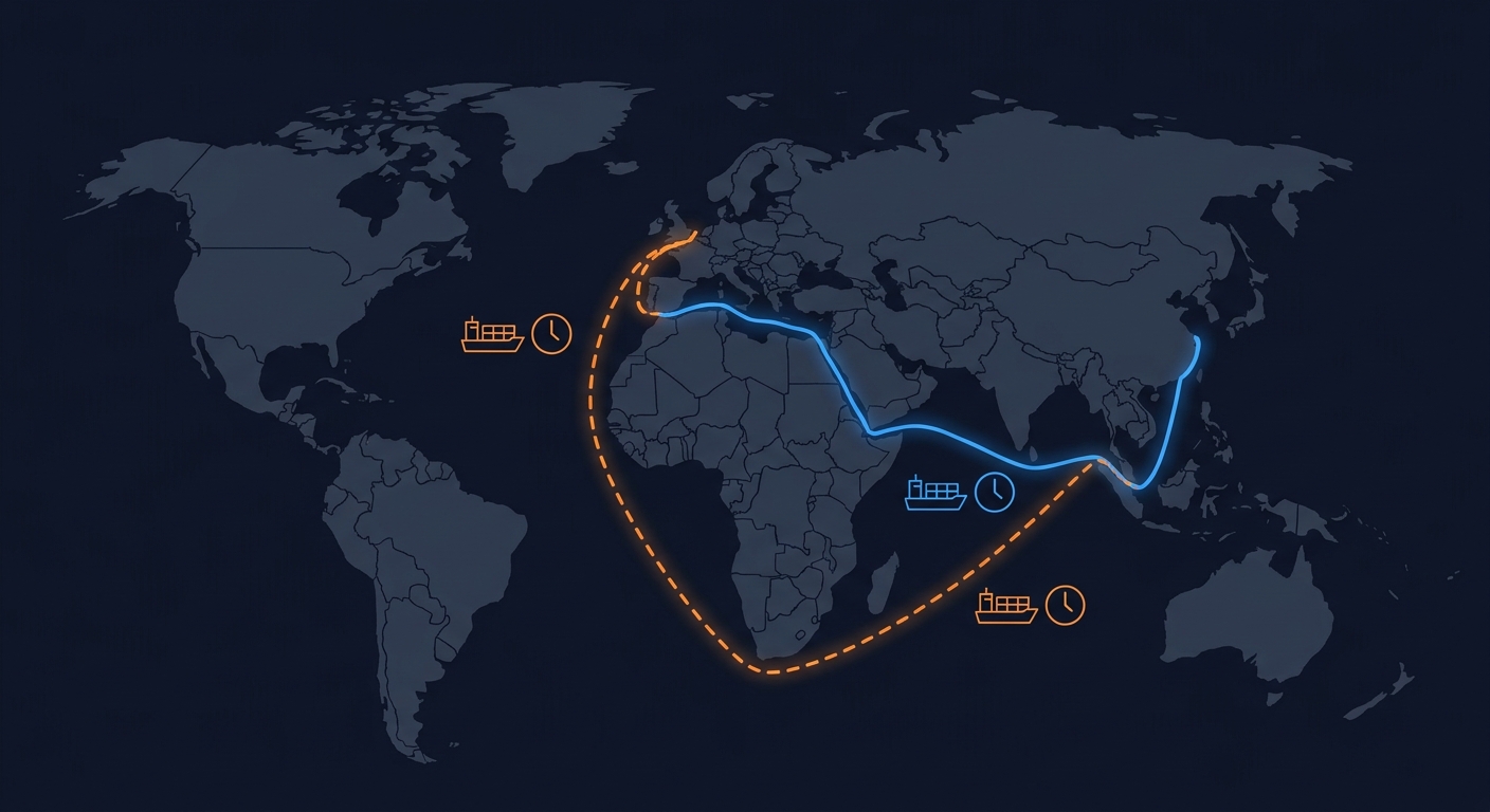 紅海ルートvs喜望峰迂回ルートの航路比較図
